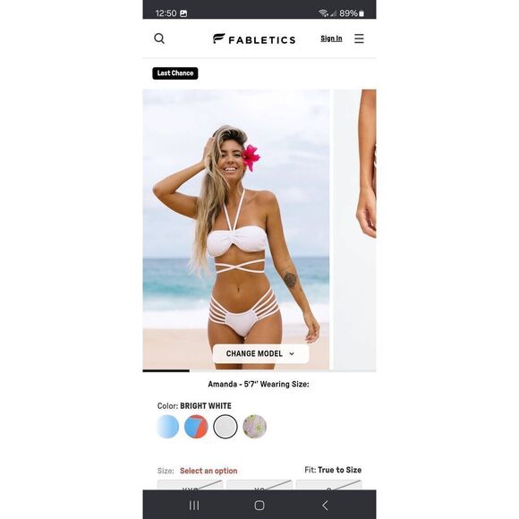 New XS Fabletics White NOA High Waist Strappy Cheeky Thong Bikini Swim Bottoms - Picture 5 of 9